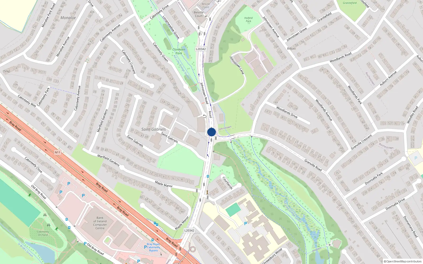 Overhead map showing the location of 6 Carrigbui, Johnstown Road, Cabinteely