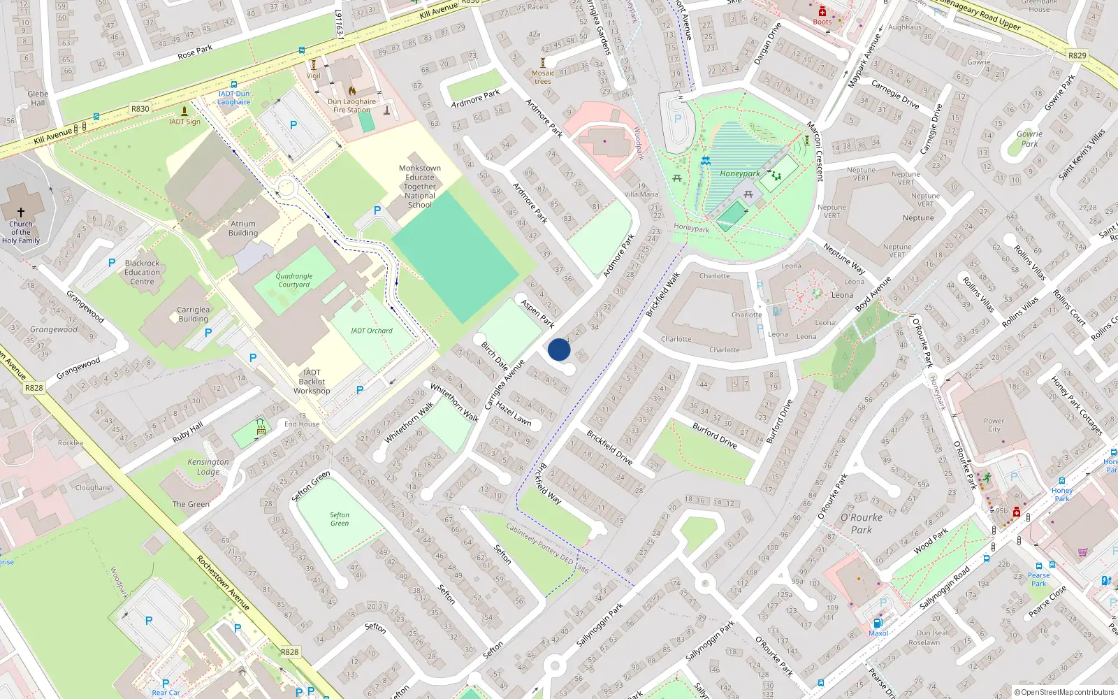 Overhead map showing the location of 6 Carriglea Avenue, Carriglea Downs, Dun Laoghaire