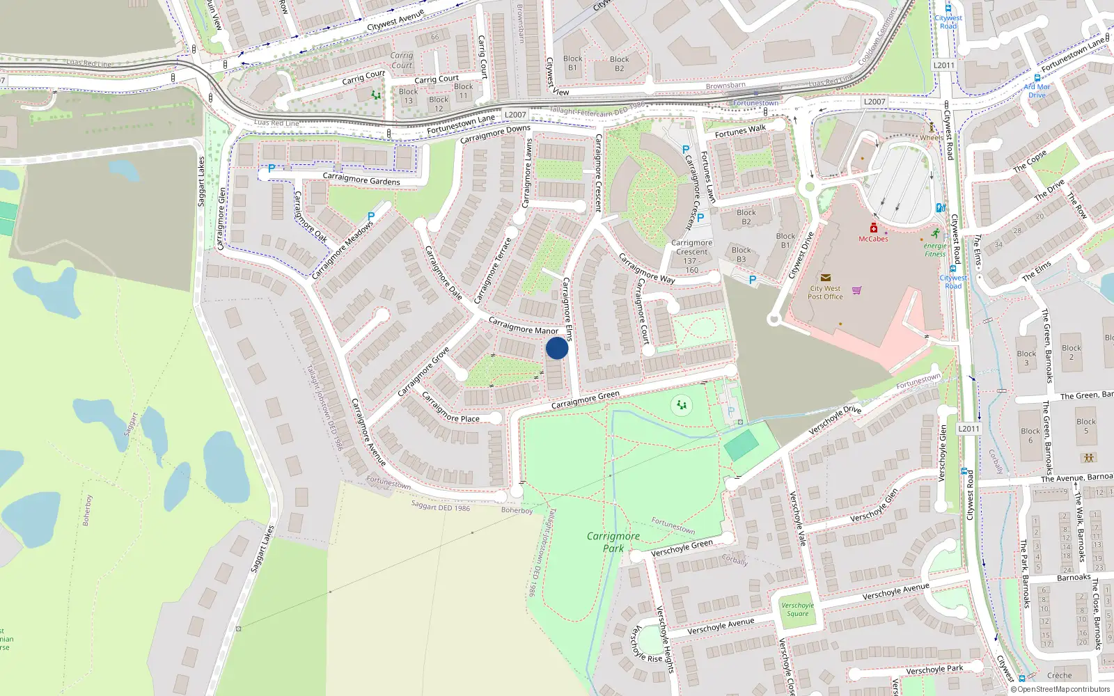 Overhead map showing the location of 6 Carrigmore Elms, Dublin