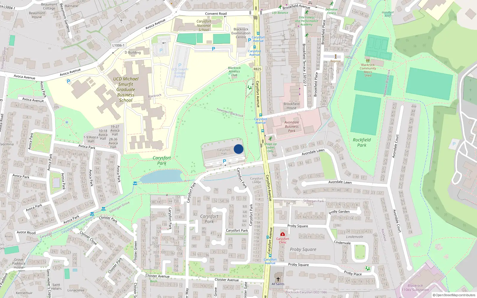 Overhead map showing the location of 6 Carysfort Hall, Carysfort Avenue, Blackrock