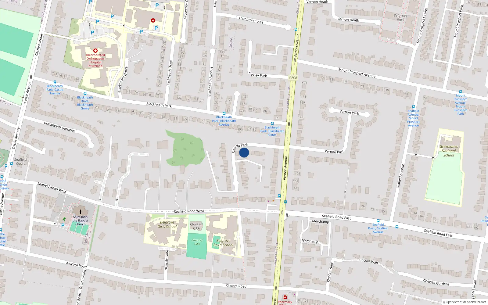 Overhead map showing the location of 6 Castilla Park, Dublin 3