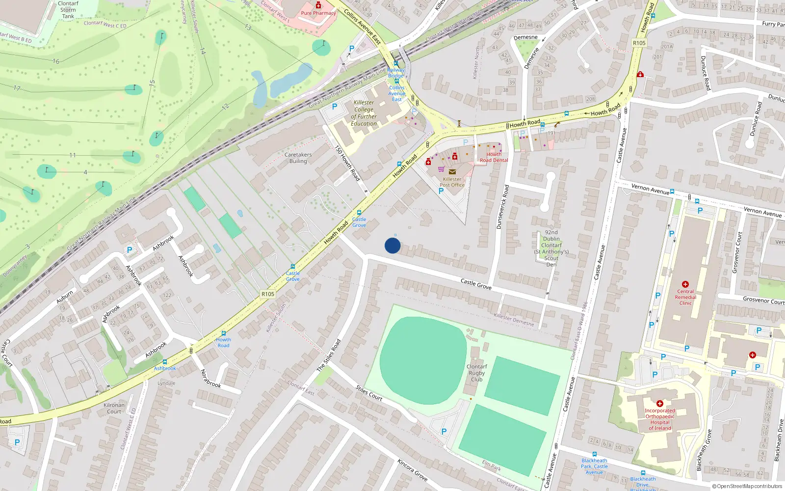 Overhead map showing the location of 6 Castle Grove, Dublin 3