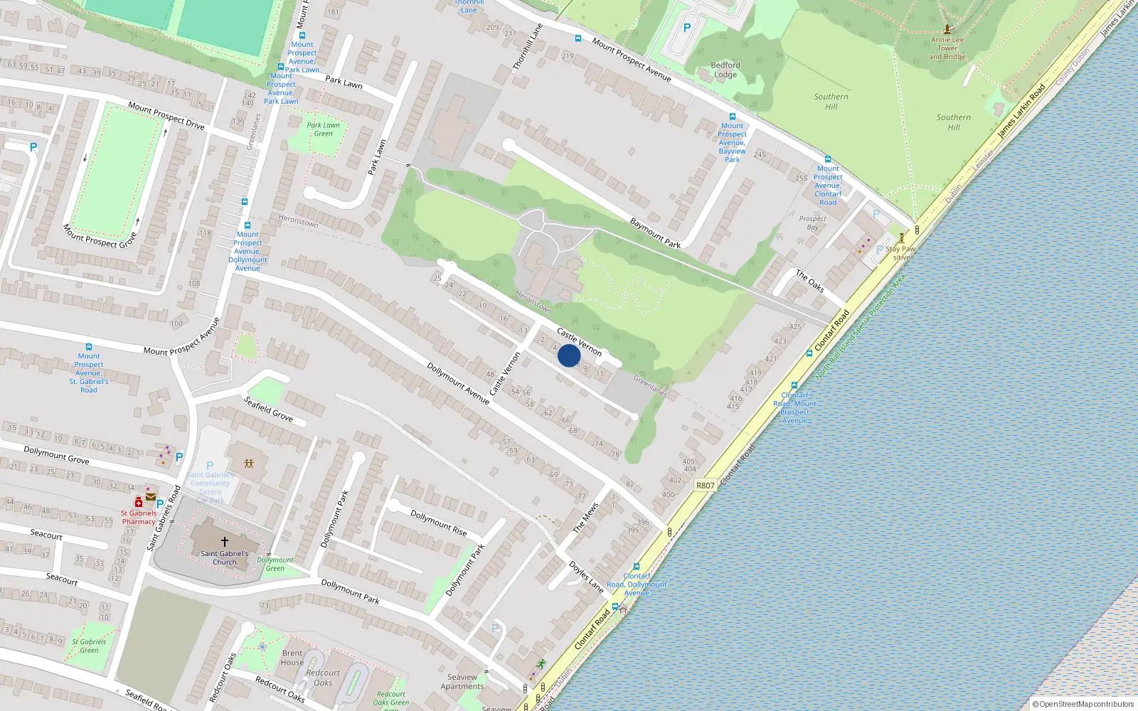 Overhead map showing the location of 6 Castle Vernon, Dublin 3