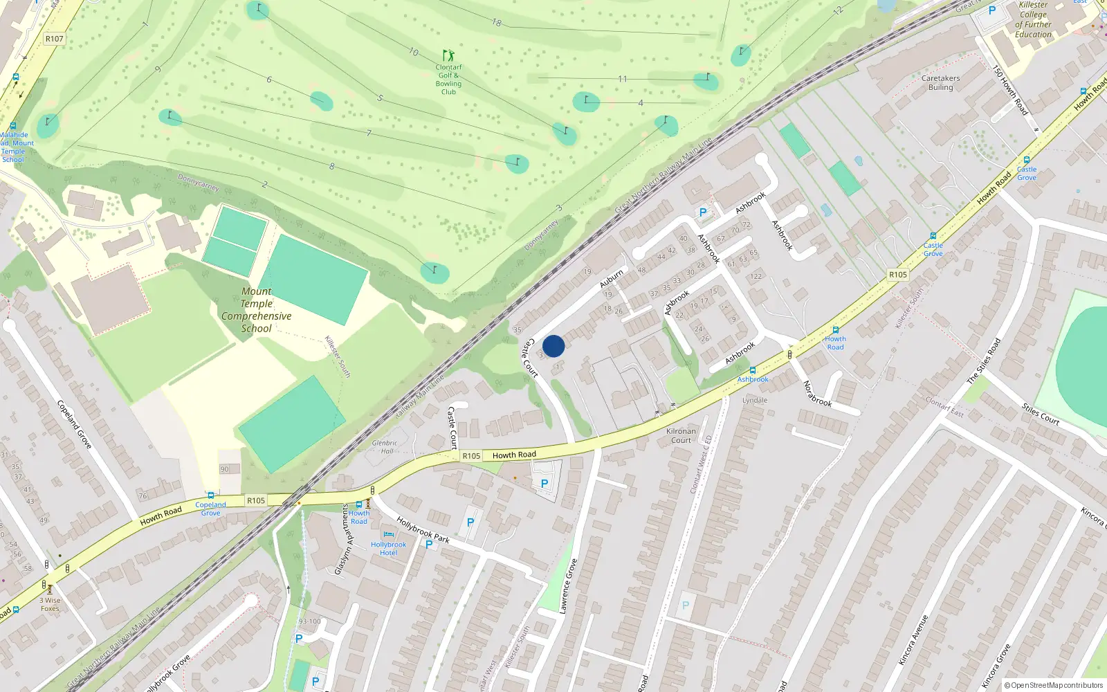 Overhead map showing the location of 6 Castlecourt, Howth Road, Clontarf Dublin 3