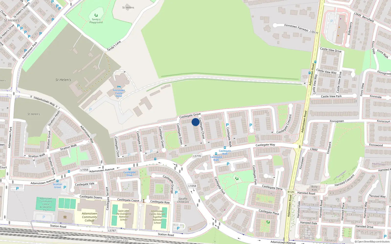 Overhead map showing the location of 6 Castlegate Chase, Lucan
