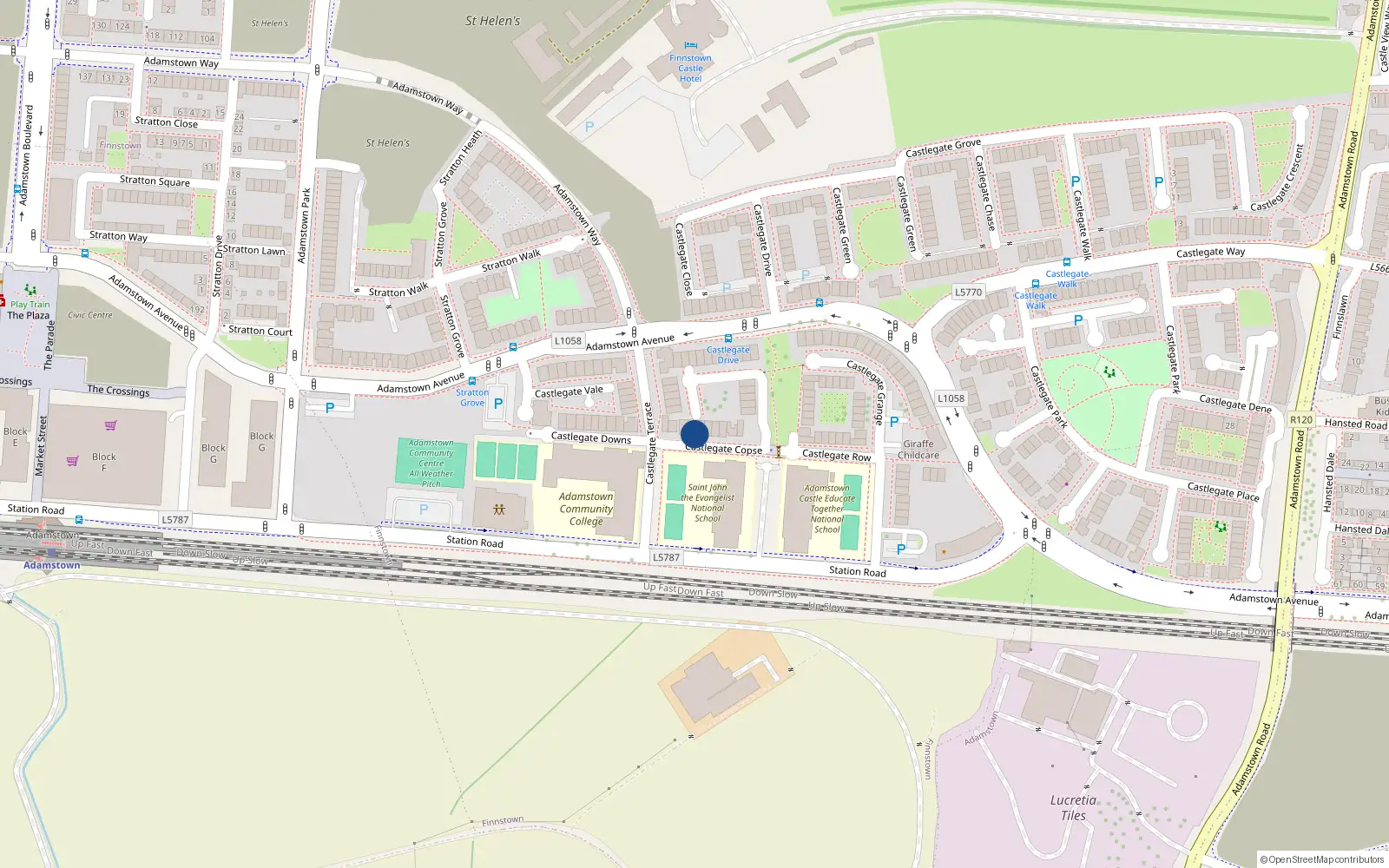 Overhead map showing the location of 6 Castlegate Copse, Adamstown, Lucan