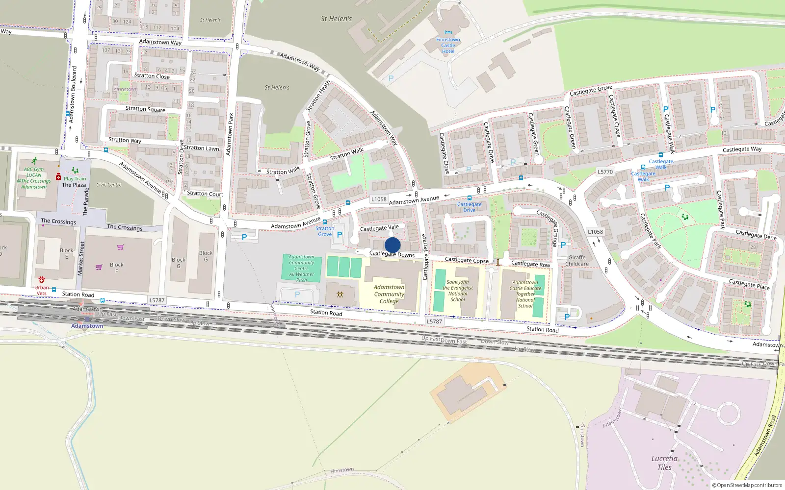 Overhead map showing the location of 6 Castlegate Downs, Lucan