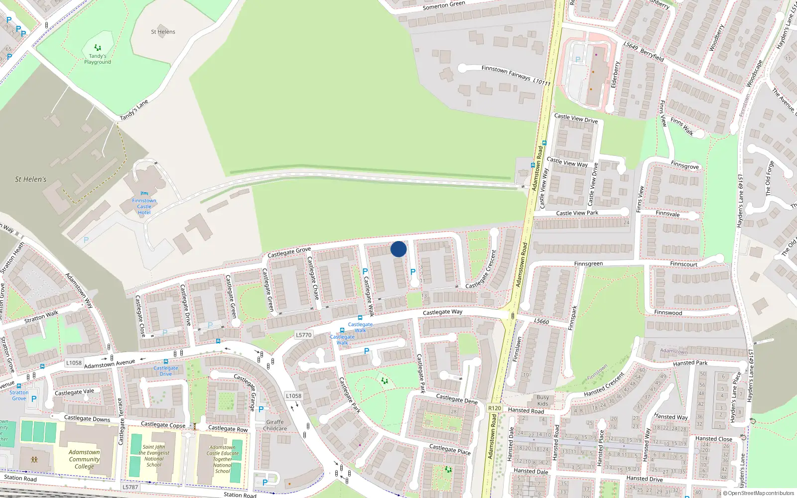Overhead map showing the location of 6 Castlegate Elms, Adamstown, Lucan