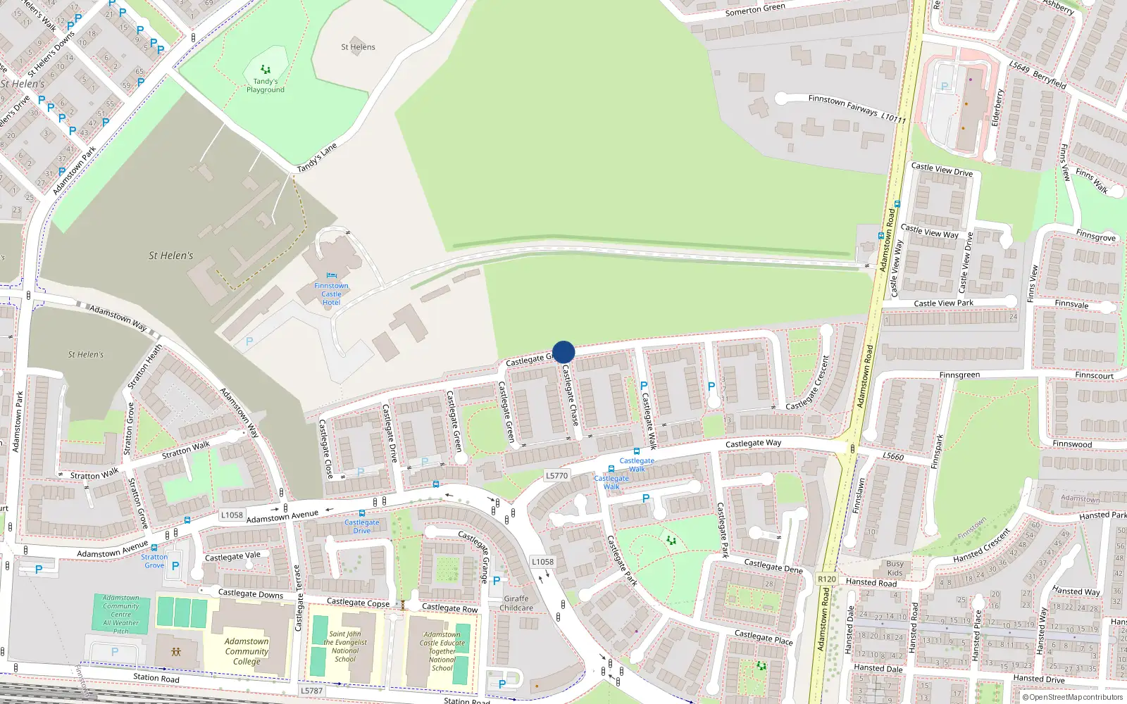 Overhead map showing the location of 6 Castlegate Grove, Lucan