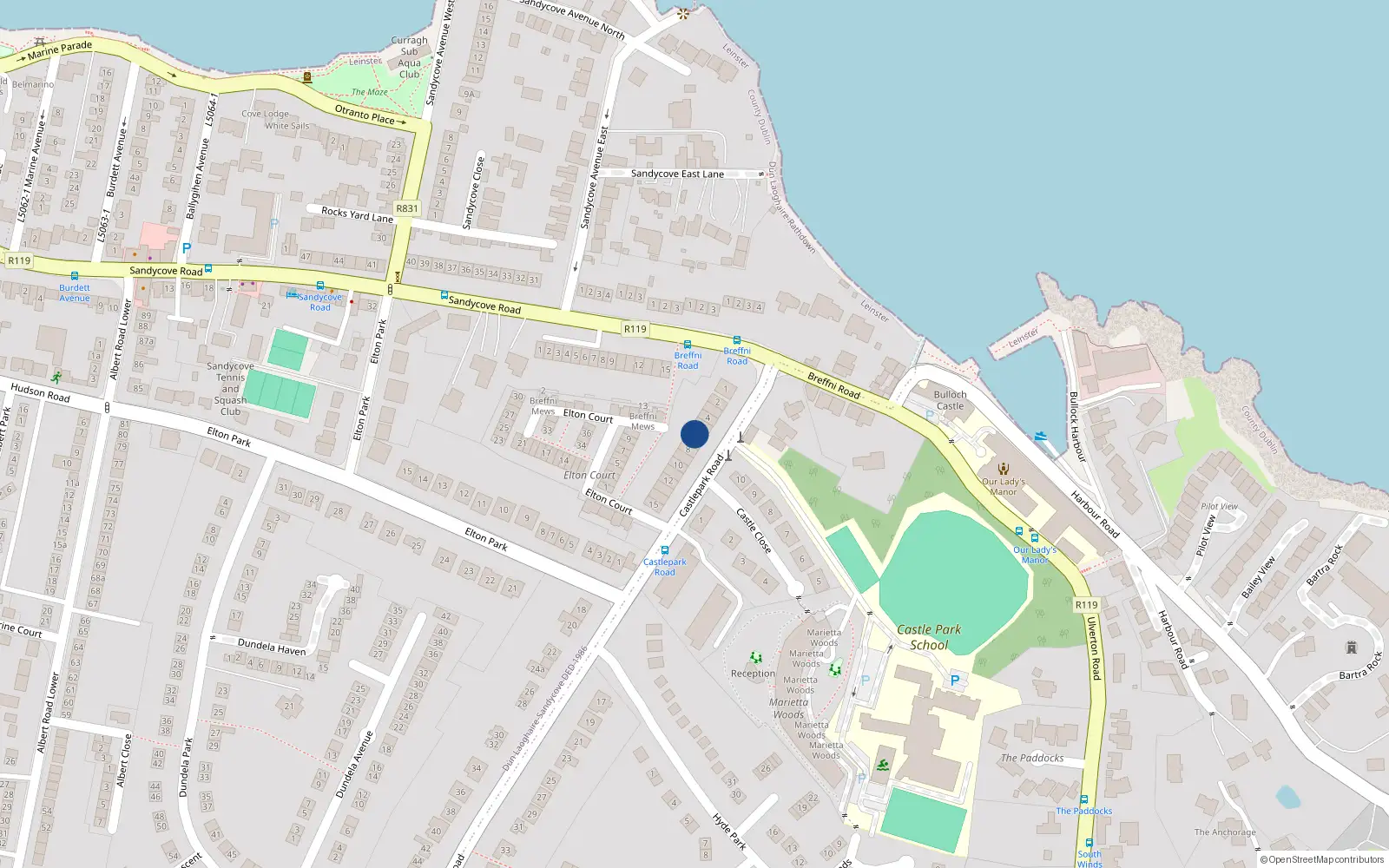 Overhead map showing the location of 6 Castle Park Road, Dublin