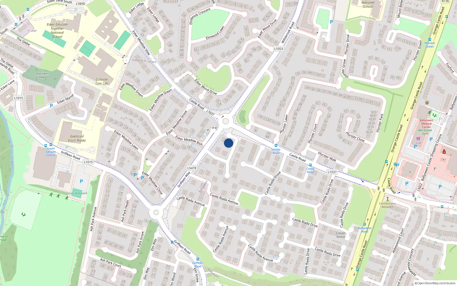 Overhead map showing the location of 6 Castleriada Crescent, Lucan, Dublin