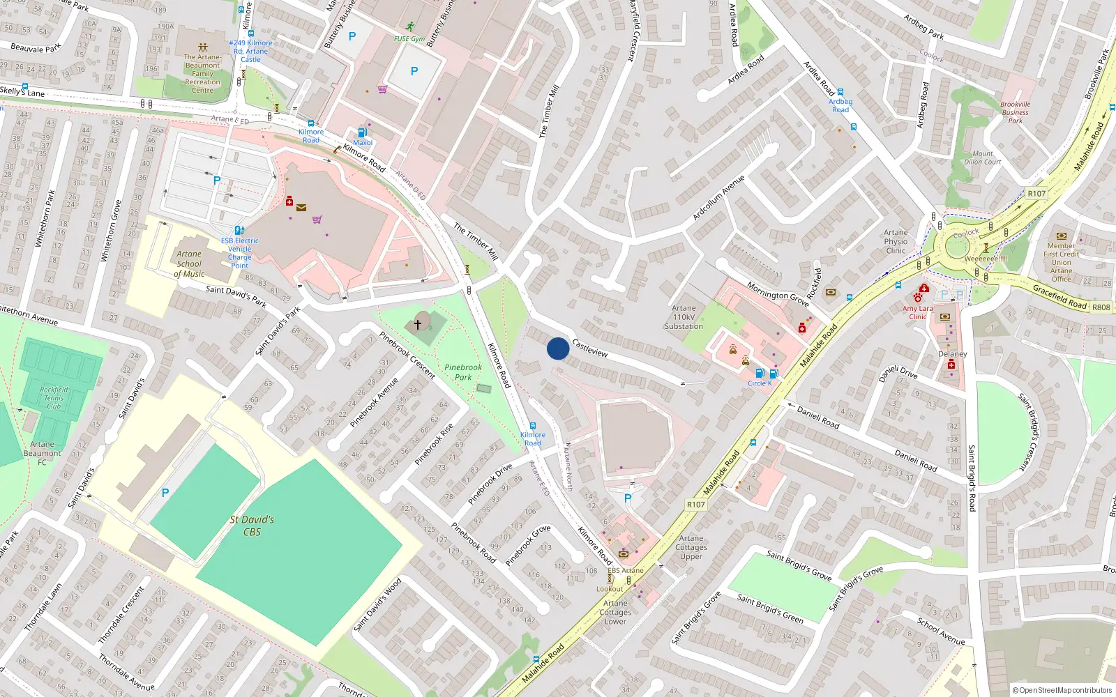 Overhead map showing the location of 6 Castleview Walk, Castleview, Artane