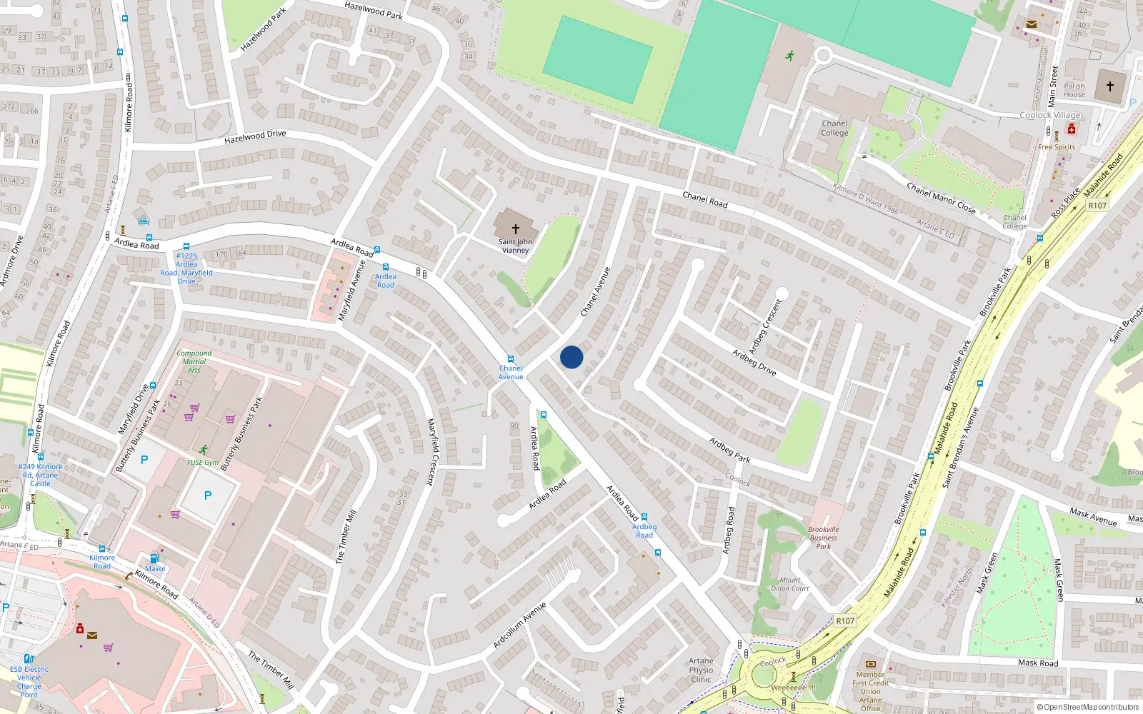 Overhead map showing the location of 6 Chanel Avenue, Artane, Dublin 5