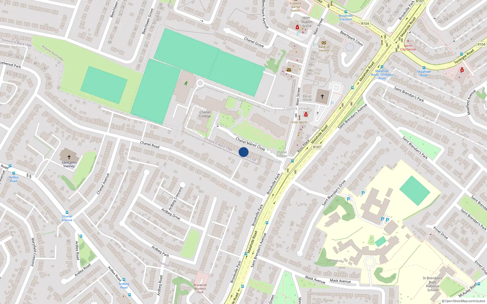 Overhead map showing the location of 6 Chanel Manor Close, Dublin 5