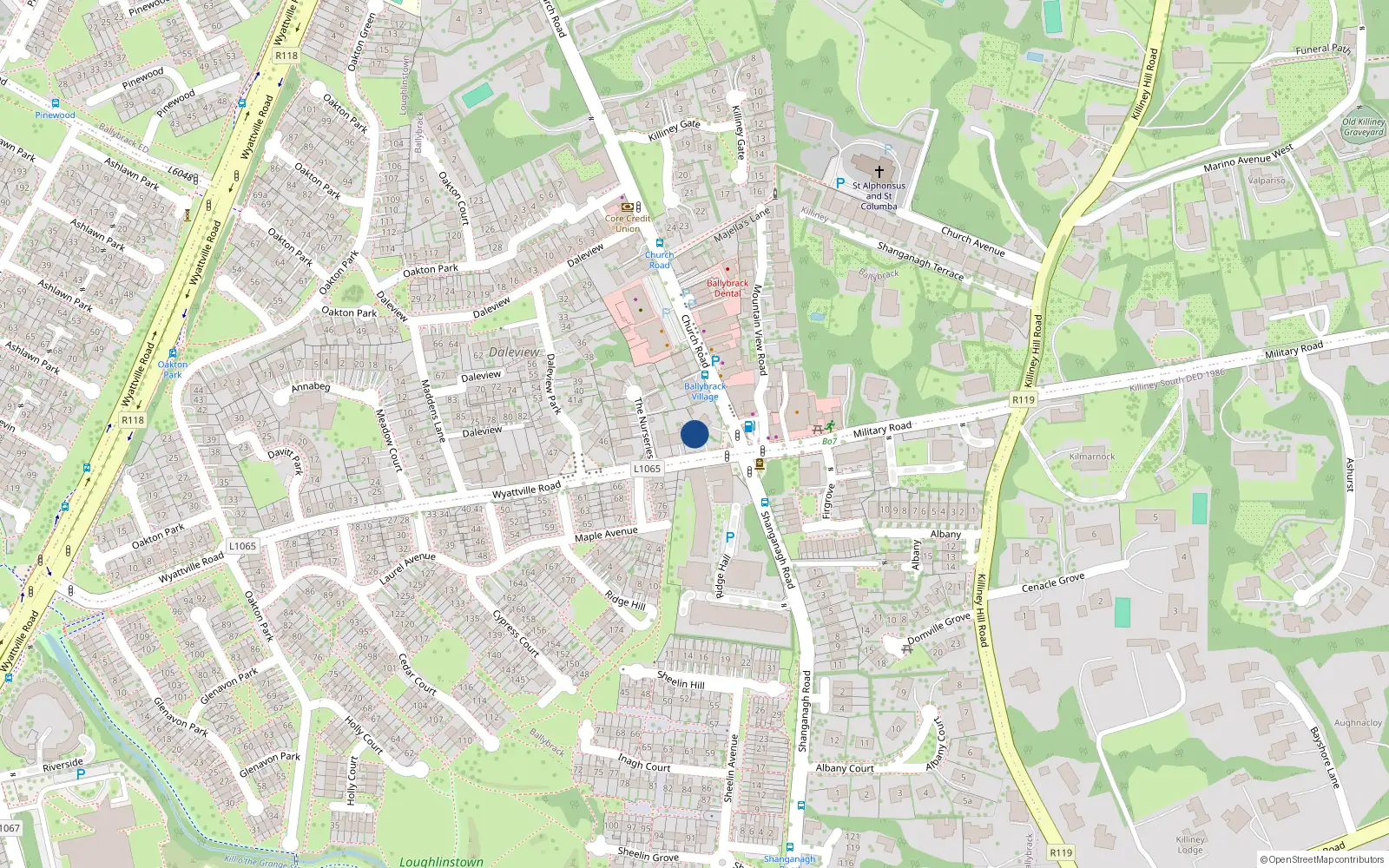 Overhead map showing the location of 6 Church Road, Ballybrack, Dublin