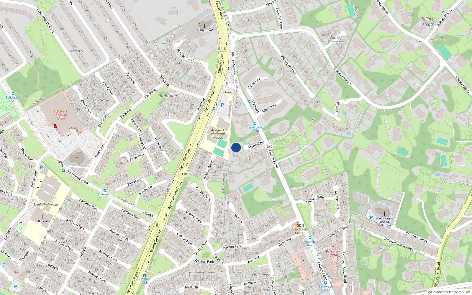 Overhead map showing the location of 6, 6 Church Road, Killiney