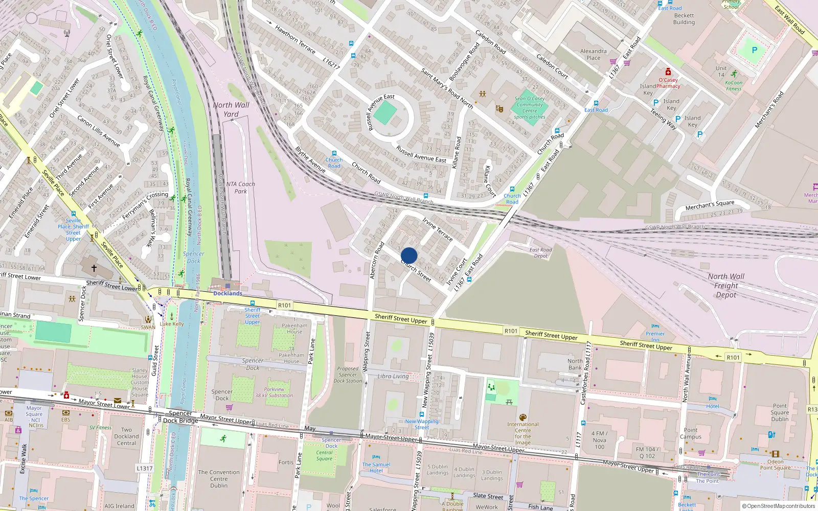 Overhead map showing the location of 6 Church Street East, Dublin 3