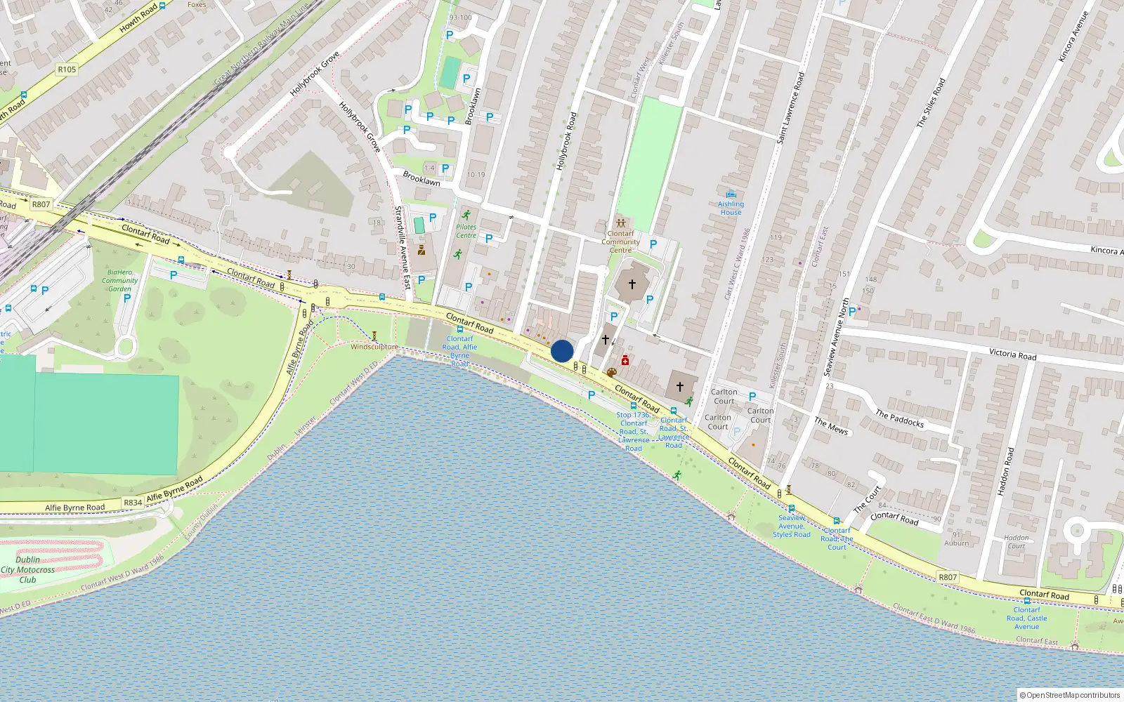 Overhead map showing the location of 6 Churchfield, 59 Clontarf Road, Dublin 3