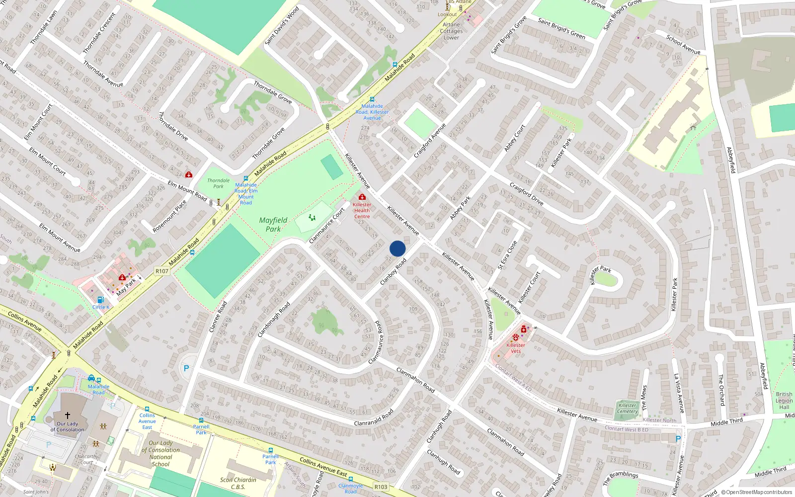 Overhead map showing the location of 6 Clanboy Road, Dublin 5