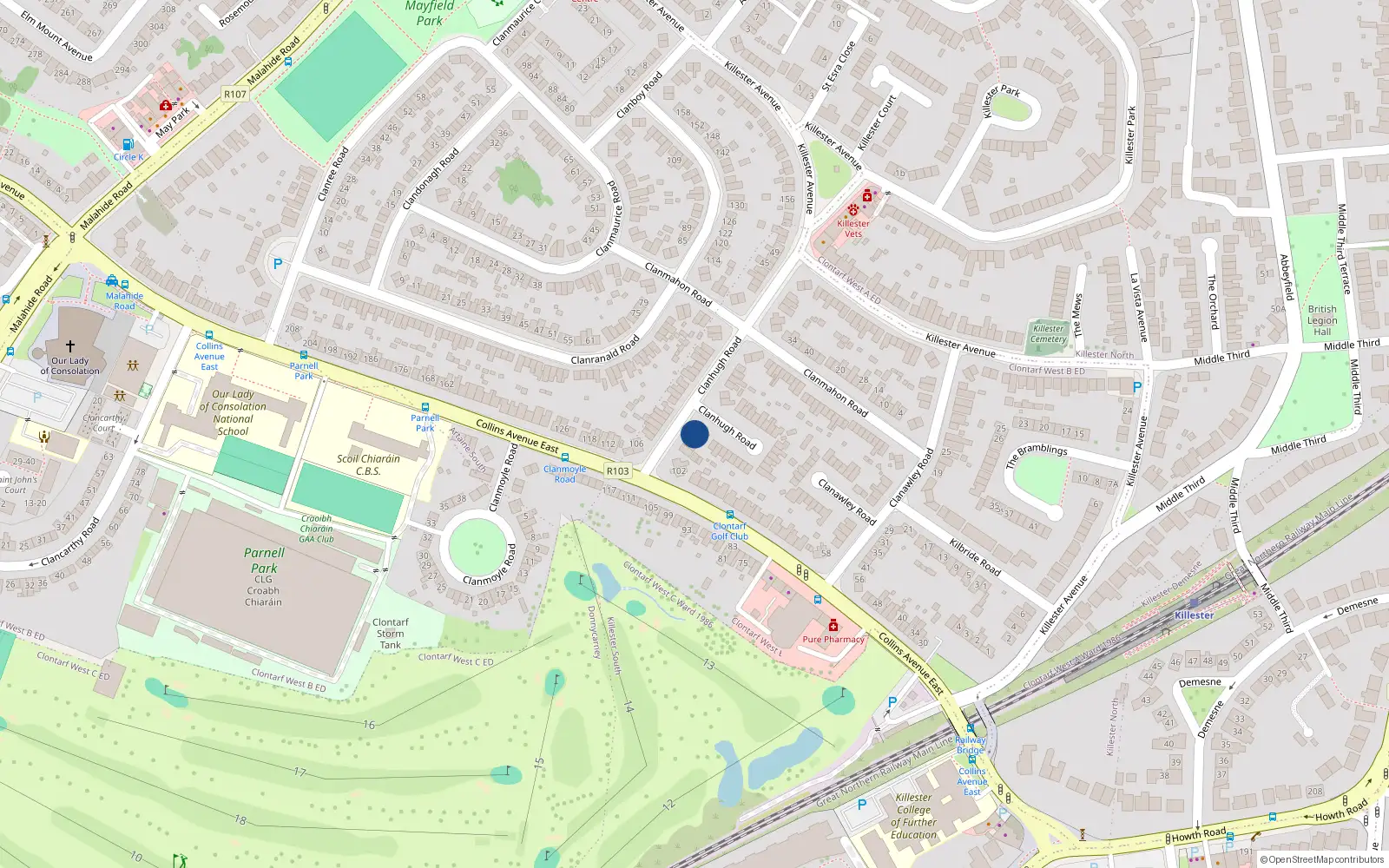 Overhead map showing the location of 6 Clanhugh Road, Dublin 5