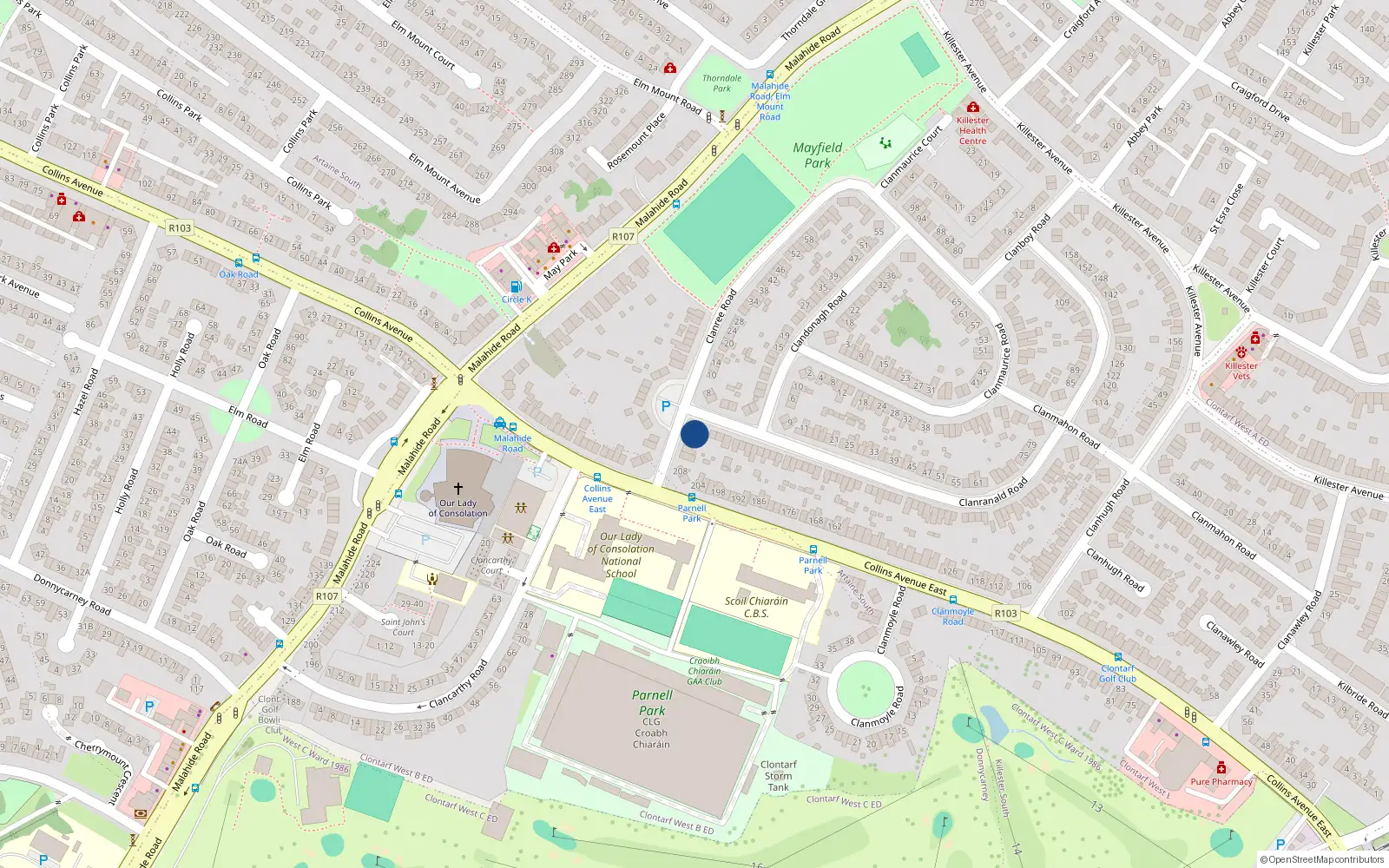 Overhead map showing the location of 6 Clanree Road, Dublin 5