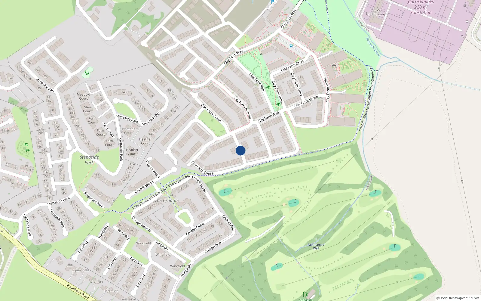 Overhead map showing the location of 6 Clay Farm Copse, Kilgobbin