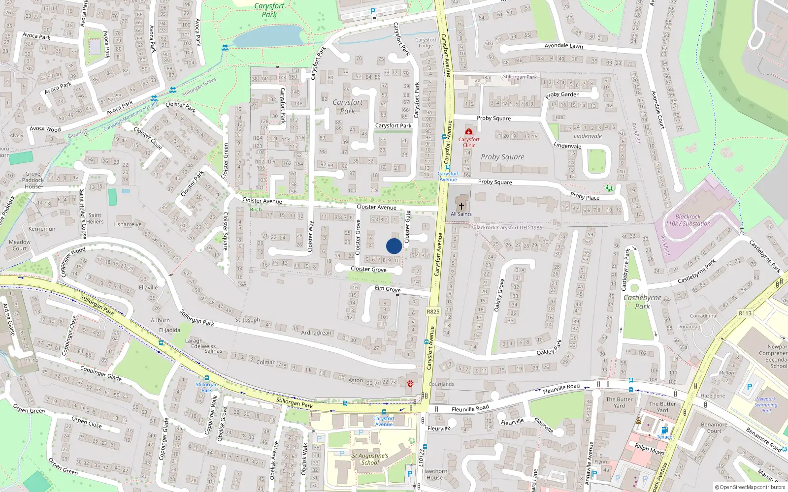 Overhead map showing the location of 6 Cloister Gate, Carysfort Avenue, Blackrock