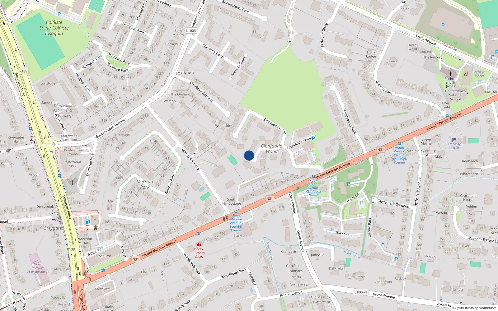 Overhead map showing the location of 6 Clonfadda Wood, Blackrock