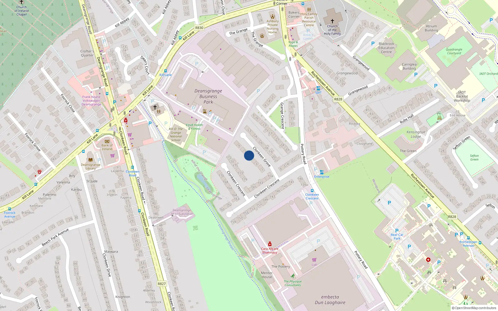 Overhead map showing the location of 6 Clonkeen Grove, Dublin