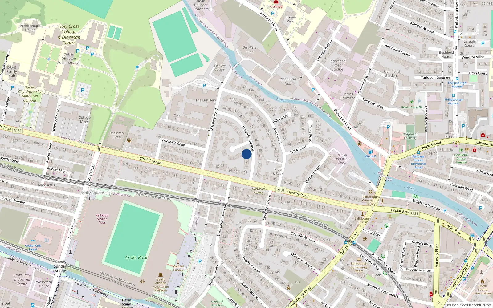 Overhead map showing the location of 6 Clonliffe Gardens, Dublin 3