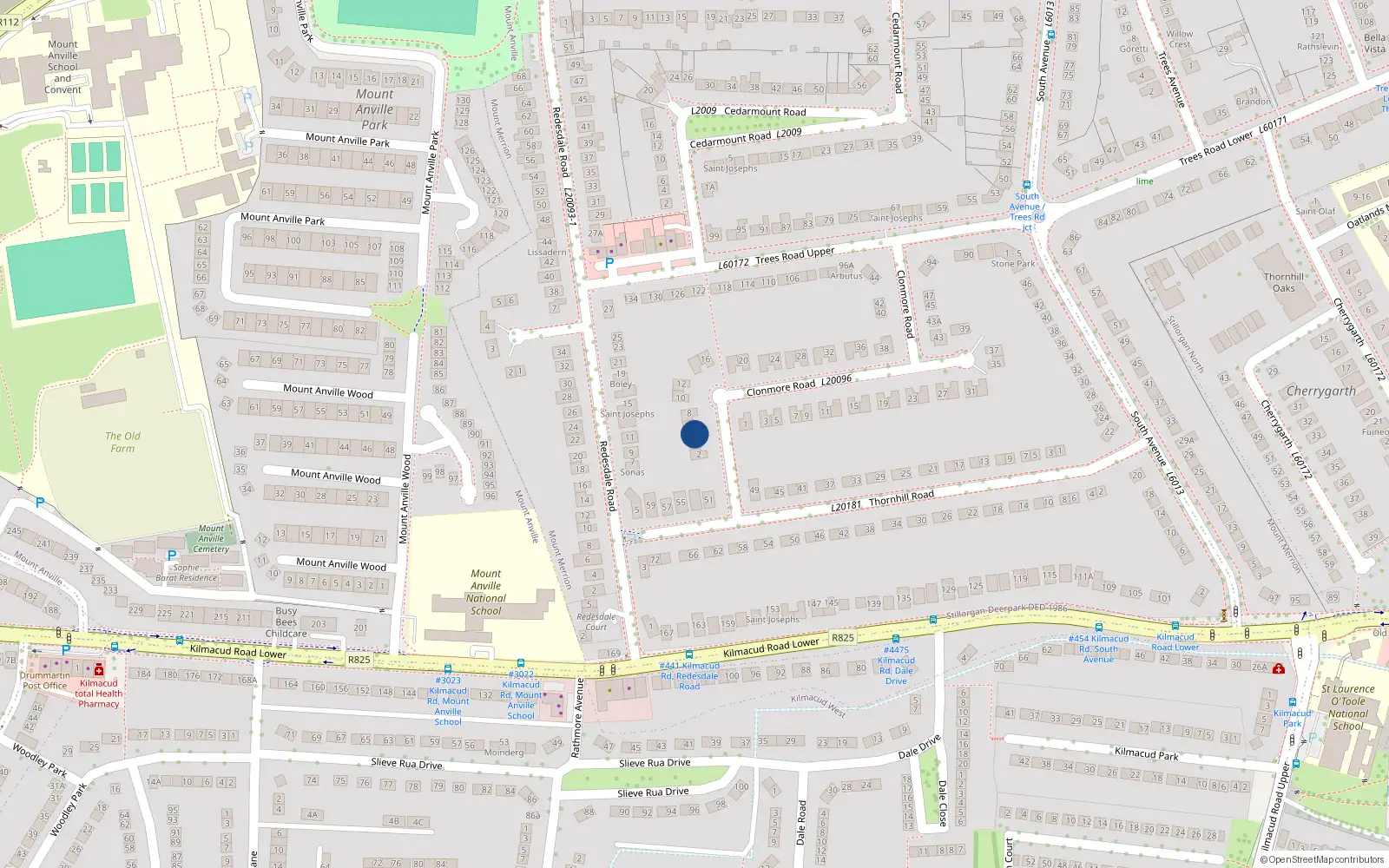 Overhead map showing the location of 6 Clonmore Road, Blackrock