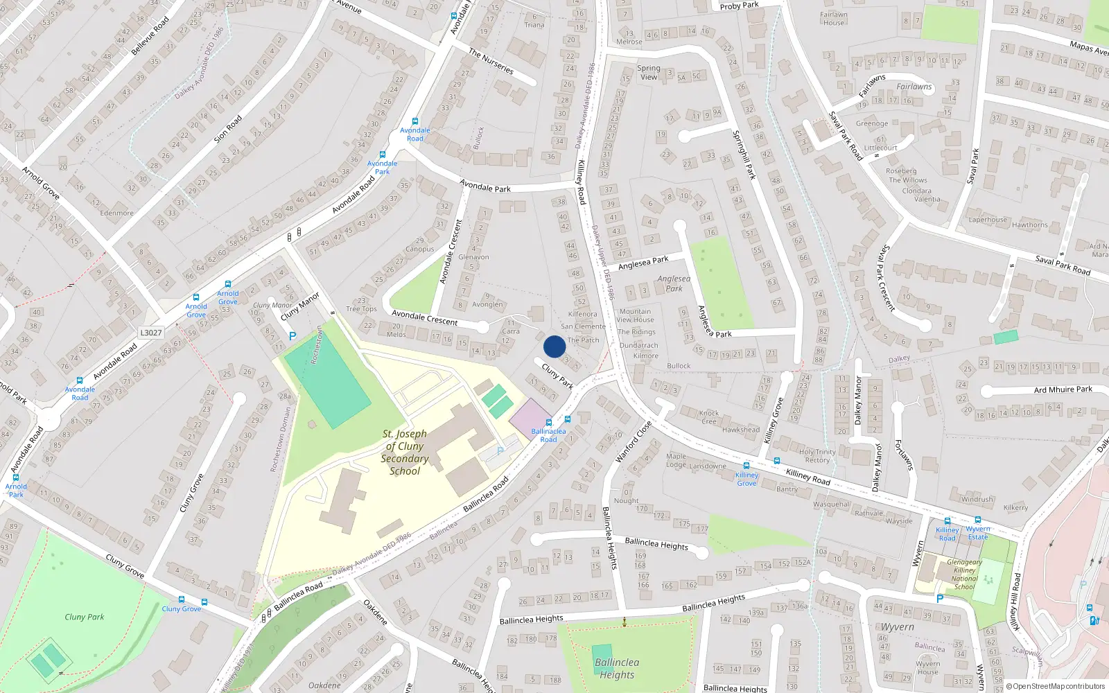 Overhead map showing the location of 6 Cluny Park, Killiney