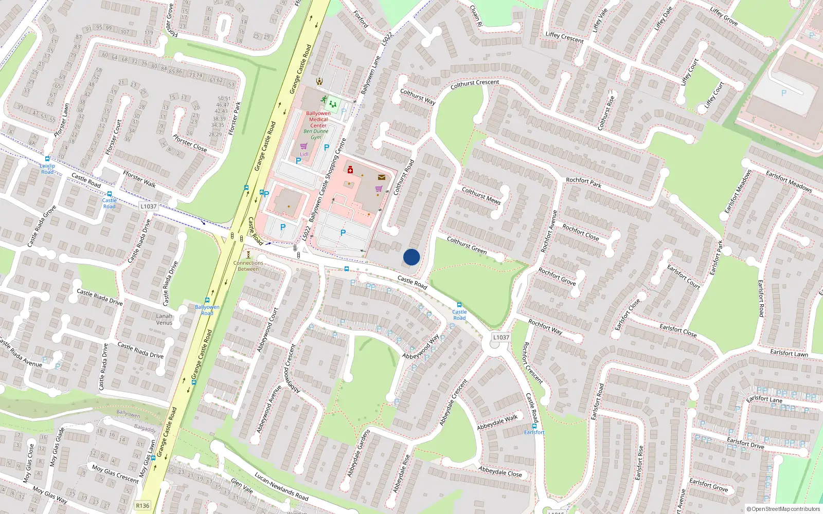 Overhead map showing the location of 6 Colthurst Crescent, Lucan, Dublin