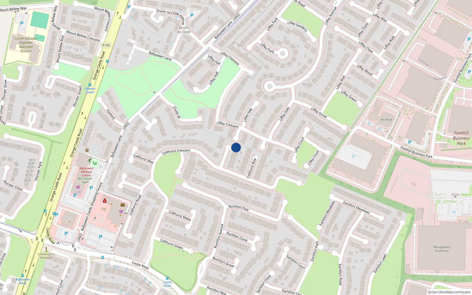 Overhead map showing the location of 6 Colthurst Gardens, Lucan, Dublin