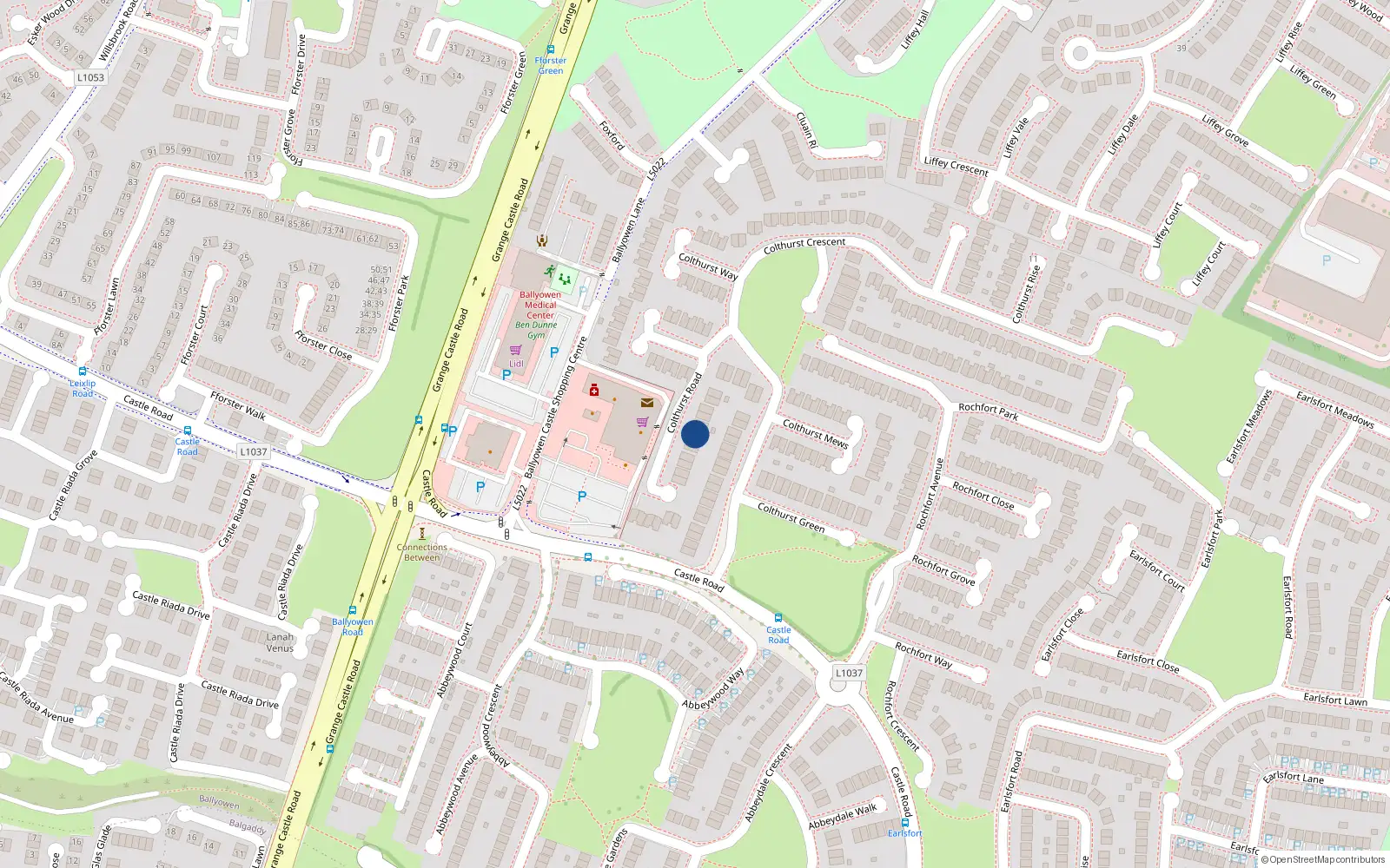 Overhead map showing the location of 6 Colthurst Road, Huntington Glen, Lucan