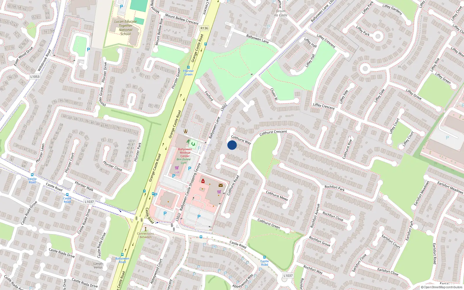 Overhead map showing the location of 6 Colthurst Way, Lucan