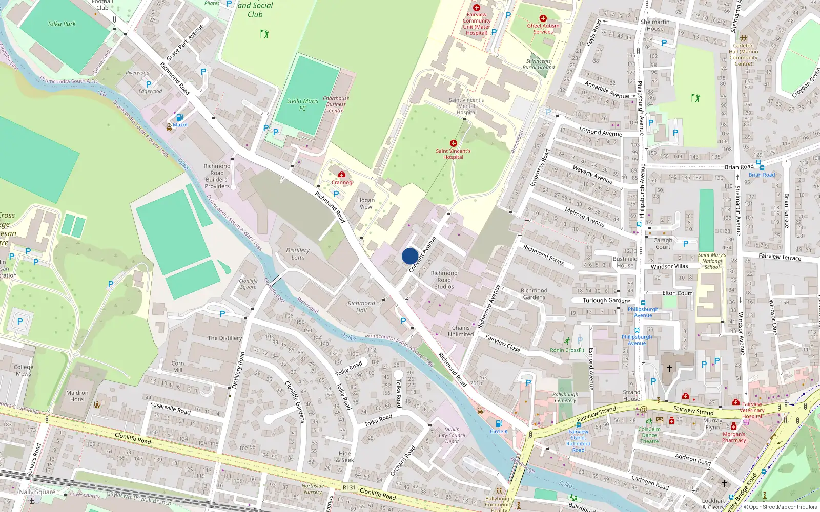 Overhead map showing the location of 6 Convent Avenue, Dublin 3