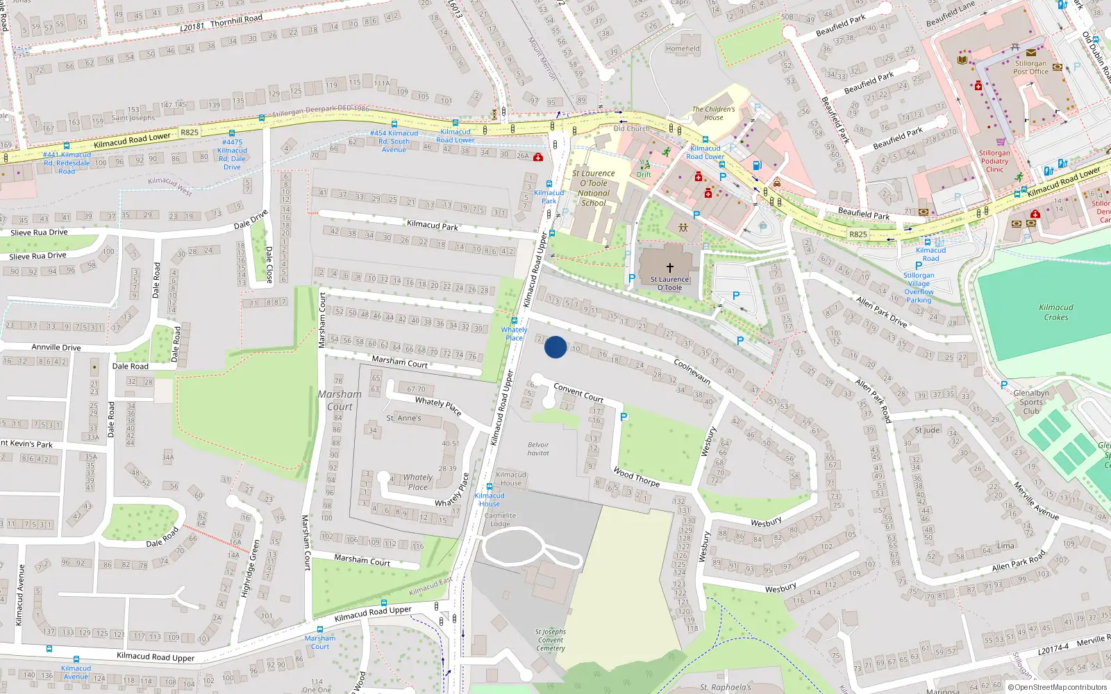 Overhead map showing the location of 6 Coolnevaun, Stillorgan