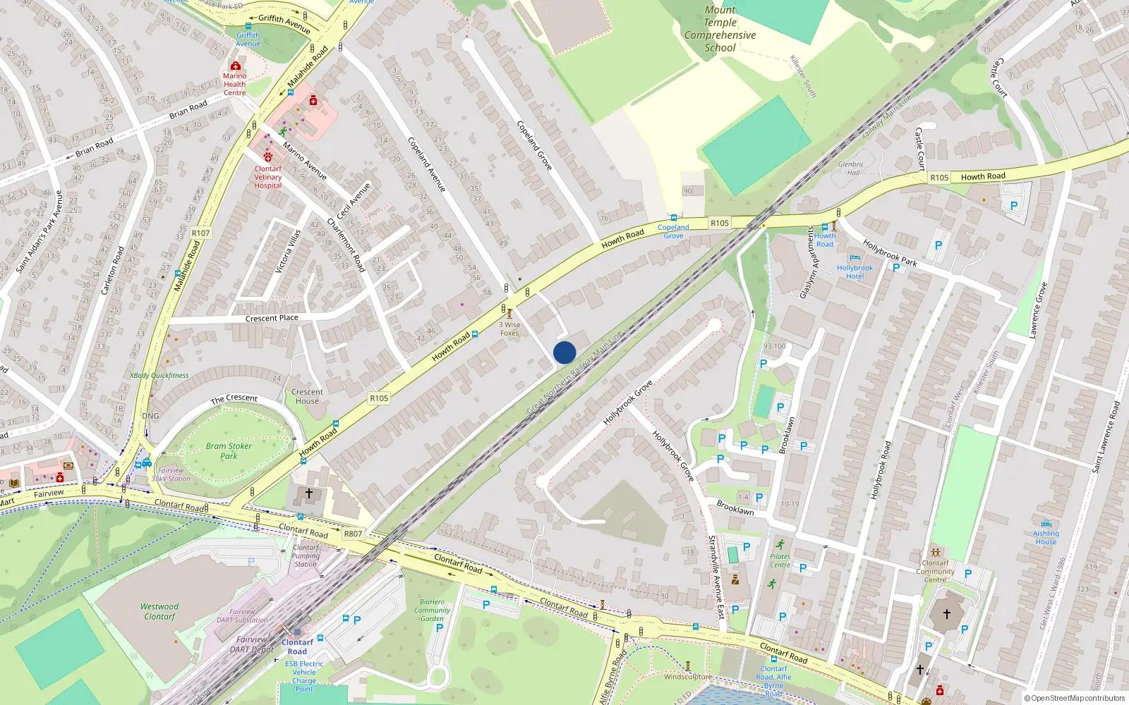 Overhead map showing the location of 6 Copeland Place, 63 Howth Road, Dublin 3
