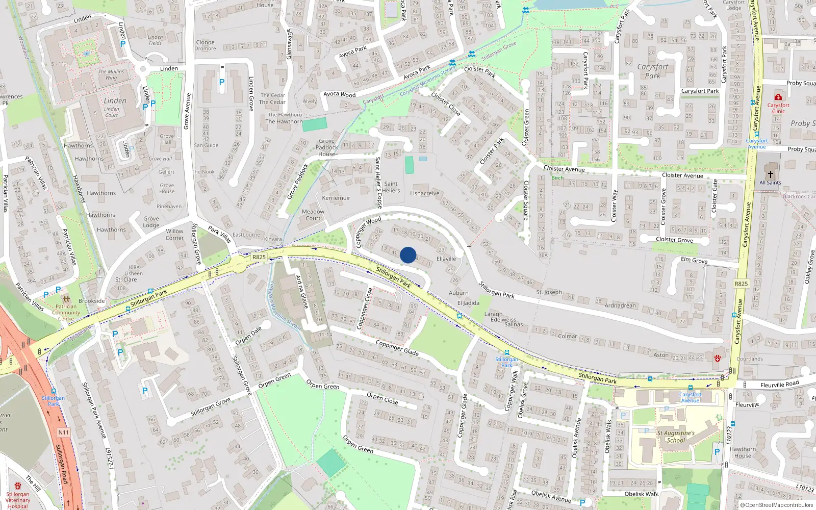 Overhead map showing the location of 6 Coppinger Wood, Dublin