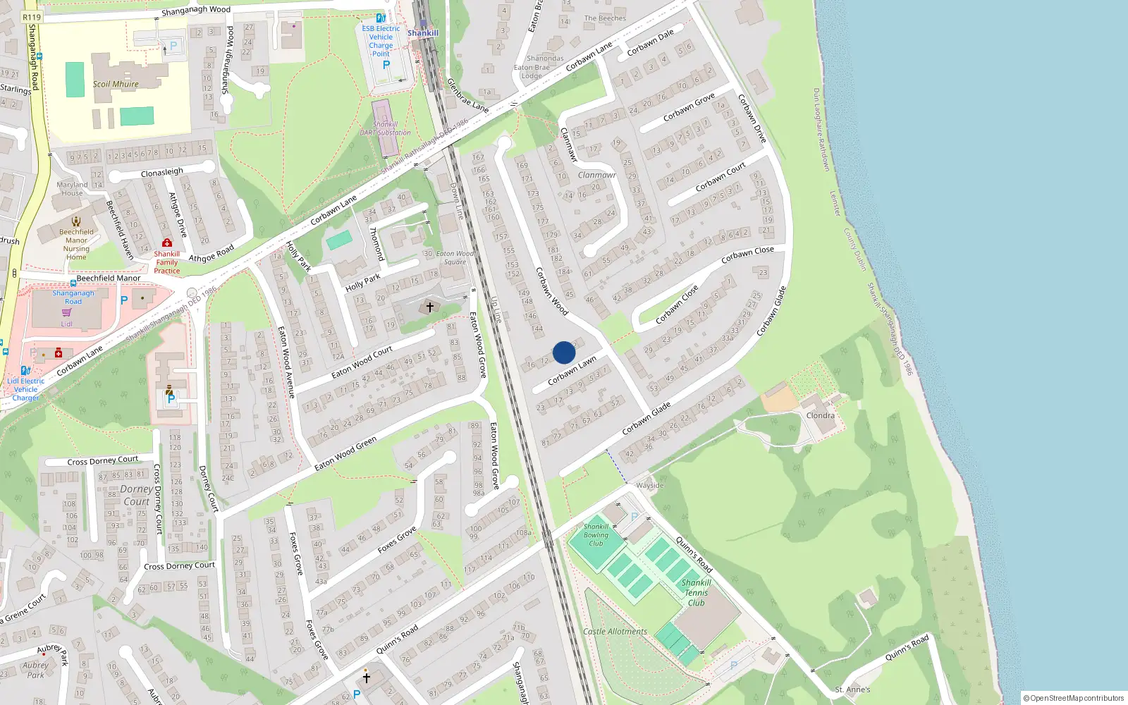 Overhead map showing the location of 6 Corbawn Lawn, Shankill