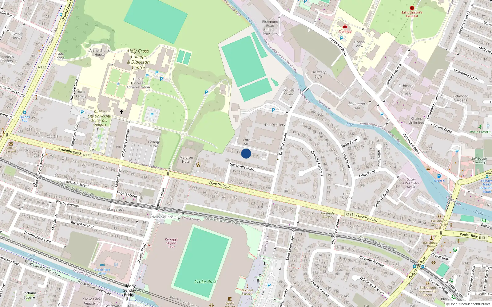 Overhead map showing the location of 6 Corn Mill Row, Dublin 3