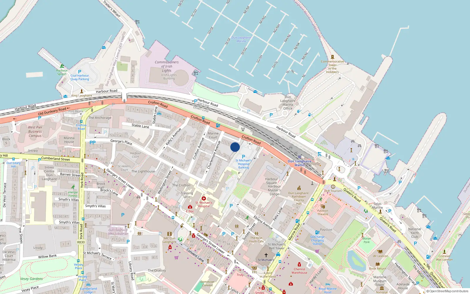 Overhead map showing the location of 6 Crofton Road, Dublin