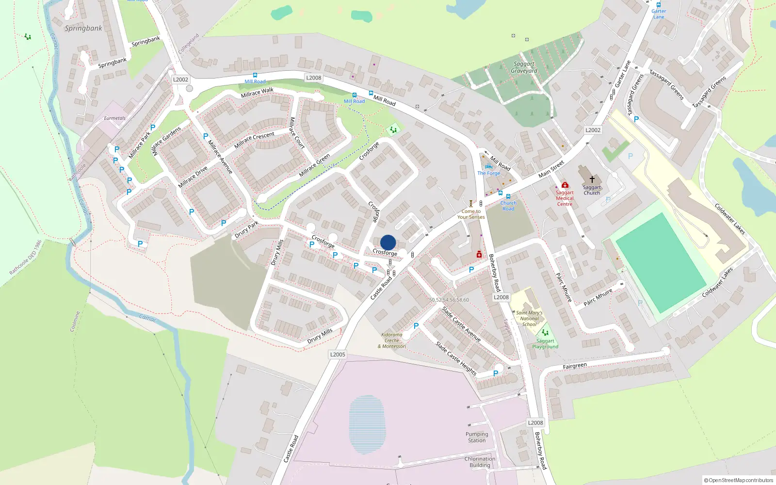Overhead map showing the location of 6 Crosforge Close, Saggart