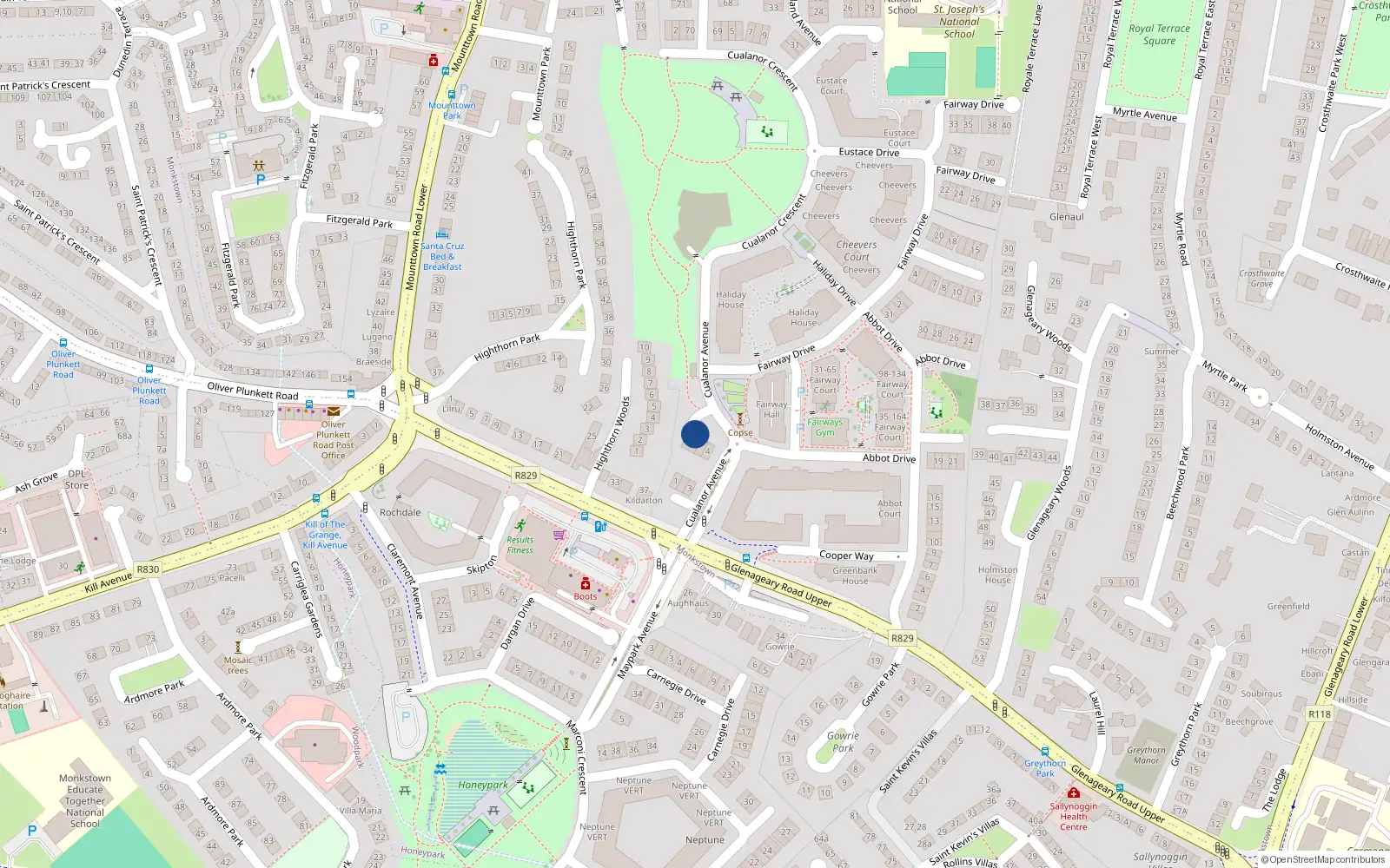 Overhead map showing the location of 6 Cualanor Avenue, Cualanor