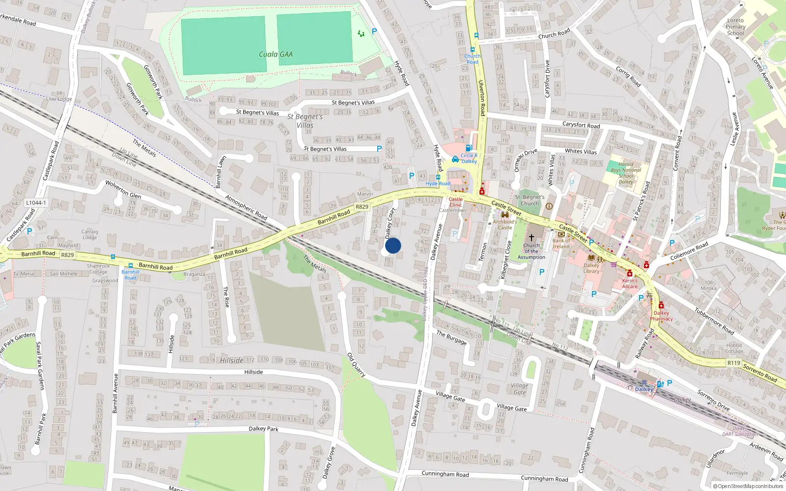 Overhead map showing the location of 6 Dalkey Court, Dalkey