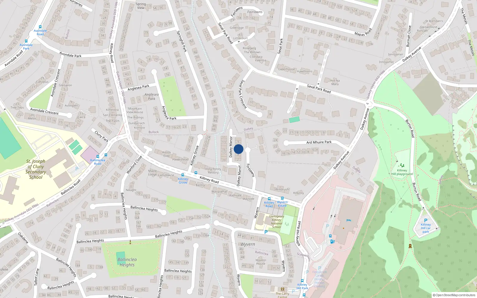 Overhead map showing the location of 6 Dalkey Manor, Dalkey