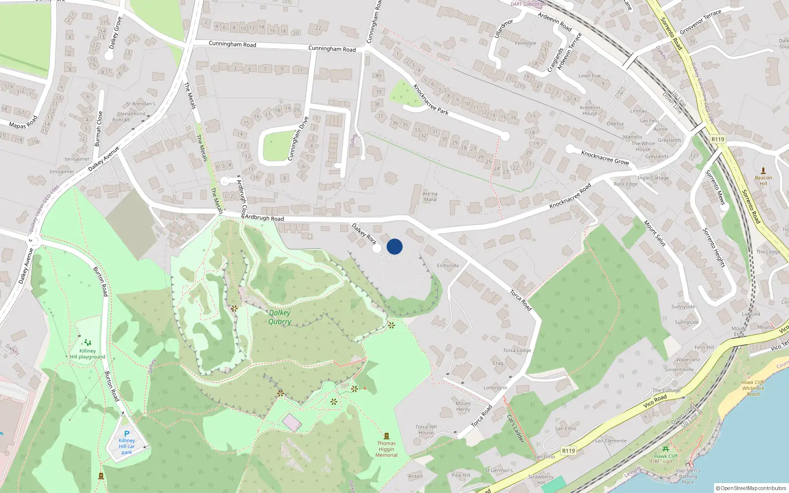 Overhead map showing the location of 6 Dalkey Rock, Ardbrugh Road, Dalkey