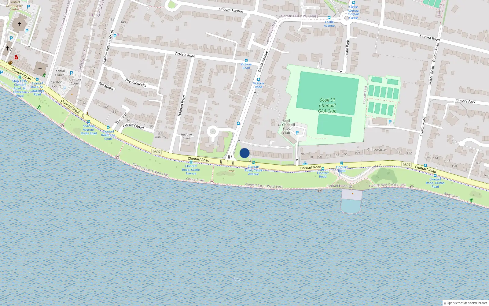 Overhead map showing the location of 6 Danesfort, Castle Avenue, Clontarf Dublin 3