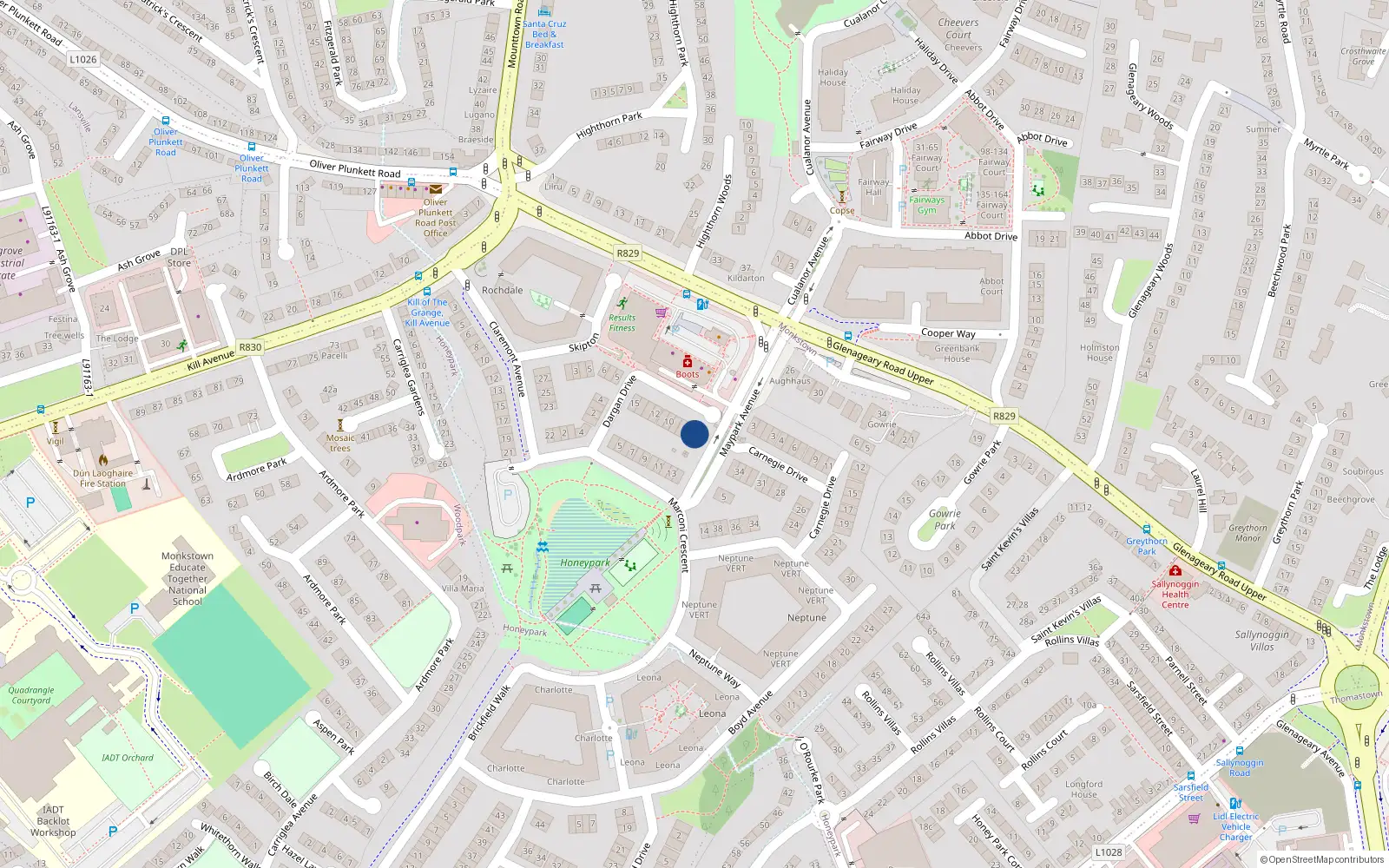 Overhead map showing the location of 6 Dargan Drive, Dun Laoghaire